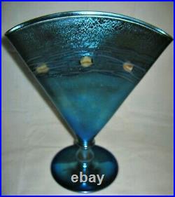 Antique Steuben Blue Aurene Art Deco Glass Fan Flower Garden Vase # 6297 Mint