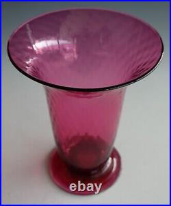 Antique Steuben Carder era Cranberry Quilted Art Glass Vase Signed