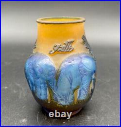 Antique Super Rare Early Emile Gallé Fuchsia Vase Ca 1900, Cameo Signed Elephant