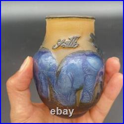 Antique Super Rare Early Emile Gallé Fuchsia Vase Ca 1900, Cameo Signed Elephant