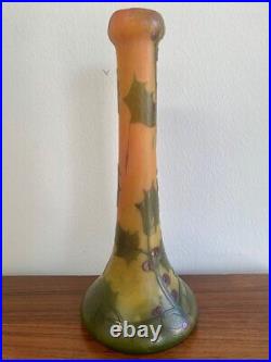 Antique Vase Holly Decor Francois Theodore Legras Acid-Etched Glass Orange Sign