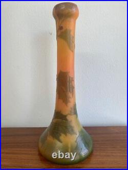Antique Vase Holly Decor Francois Theodore Legras Acid-Etched Glass Orange Sign