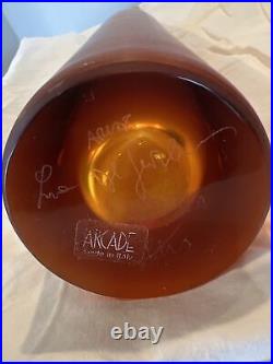 Arcade Laura De Santillana Murano Italy Art Glass Vase Signed Brown Orange MCM