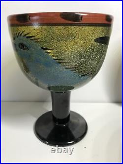 Art Glass Kosta Boda Rare Nevada Vallien Aboriginal Bird Bowl Vase 59545 Signed