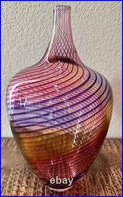 Art Glass Signed Buzz Blodgett Large Spiral Glass Vase