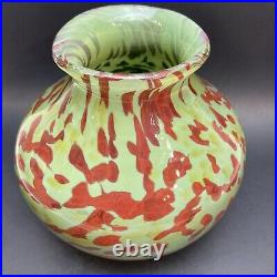 Art Glass Splatter Spatter Confetti Vase Artist Signed Hand Blown Green Red Bud