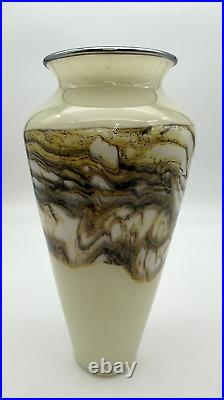 Art Glass Vase GARTNER BLADE Strata Series Signed 1998 Earth Tones withSilver