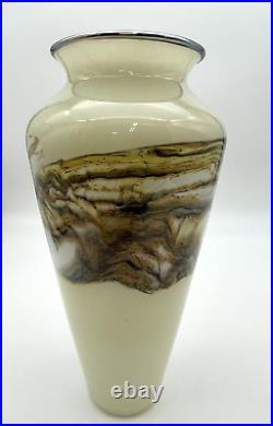 Art Glass Vase GARTNER BLADE Strata Series Signed 1998 Earth Tones withSilver