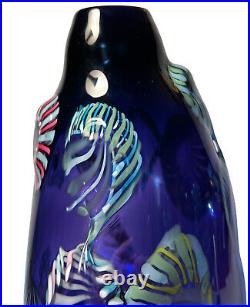 Art Glass Vase signed T Steinman 1994 Jellyfish Floral Modern Purple Handblown