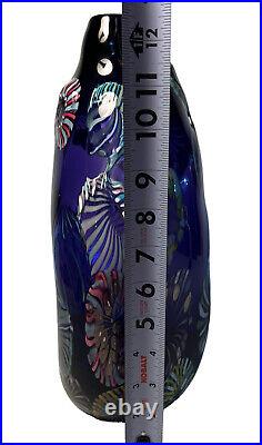 Art Glass Vase signed T Steinman 1994 Jellyfish Floral Modern Purple Handblown
