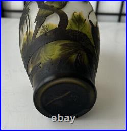 Art Nouveau Style Acid Cut Cameo Art Glass Vase with Birds & Foliage Signed 8