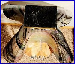 Artisan Signed Iridescent Art Glass Pinched Hankerchief Vase Large 12 X 9.5