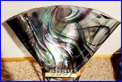 Artisan Signed Iridescent Art Glass Pinched Hankerchief Vase Large 12 X 9.5