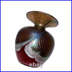 Artist Signed Favrile Glass Vase Pulled Feather Pattern 6.75 Tall Iridescent