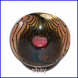 Artist Signed Favrile Glass Vase Pulled Feather Pattern 6.75 Tall Iridescent