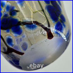 Artist Signed Hand Blown Handkerchief Wavy Glass Vase w cobalt pattern