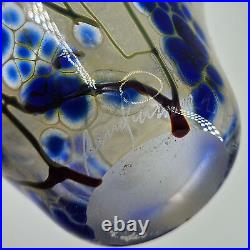 Artist Signed Hand Blown Handkerchief Wavy Glass Vase w cobalt pattern