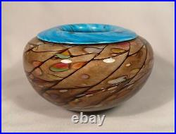 Artist Signed Maui Art Glass Blue Rim Vase