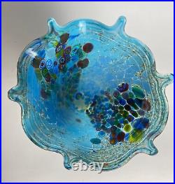 Artist Signed Murano Art Glass Geranium Blue Murrina Millefiori Vase 24k Gold