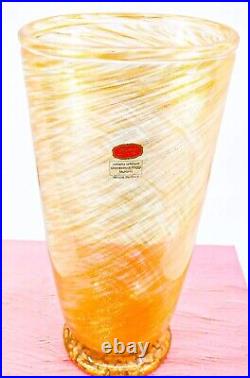 Authentic Gambaro & Poggi Murano Italy Hand Blown Glass Vase Copper 14 Signed