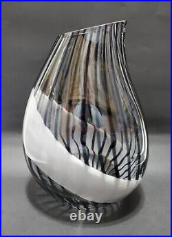 Authentic Livio Seguso Vase, Signed Des. L. Seguso, Murano Glass, Black Striped