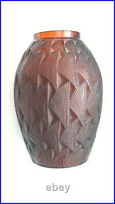 Authentic R. Lalique GRIGNON Vase, Deep Amber, #1085, c. 1930's