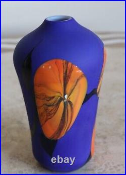 Beautiful Art Glass Vase Signed Mod Modern Blue Orange Brilliant Abstract Colors