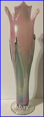 Beautiful Large Iridized Pink Art Glass Vase Signed by artist Ron Mynatt 13