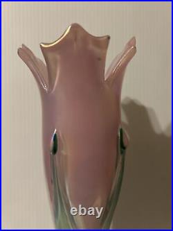 Beautiful Large Iridized Pink Art Glass Vase Signed by artist Ron Mynatt 13