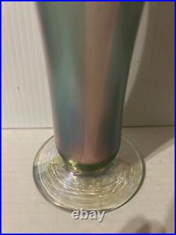 Beautiful Large Iridized Pink Art Glass Vase Signed by artist Ron Mynatt 13