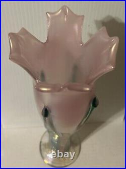 Beautiful Large Iridized Pink Art Glass Vase Signed by artist Ron Mynatt 13