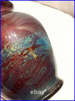 Beautiful Multicolored Lava Art Glass Blue Vase Artist Signed/Numbered