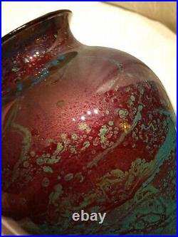 Beautiful Multicolored Lava Art Glass Blue Vase Artist Signed/Numbered