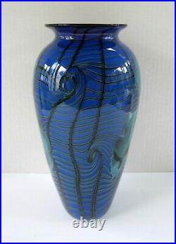 Beautiful Richard Satava Art Glass Blue Iris Vase 1996 Signed/Numbered 10 3/8