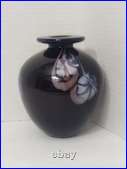 Beautiful Signed Art Glass Roger Gandleman Amythest Floral Vase