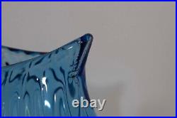 Blenko Bella Boca Hand Signed Blue Glass Vase Model 1008 Mid Century Modern