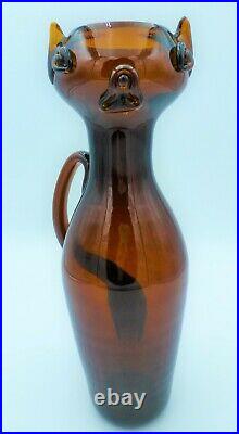 Blenko Cat Pitcher in Amber #559 Hand Signed By Wayne Husted