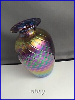 Blue Irrodized Signed The Glass Eye 1984 Vase