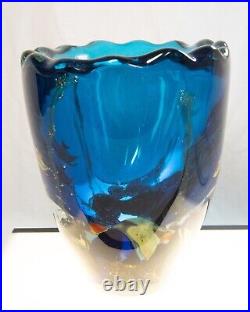 Blue MURANO GLASS Vase Signed Maestro Romano Dona with COA Vaso Acquario (BSA)