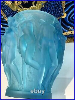 Blue Vintage Xl Bacchantes Style Crystal Vase H10W7 Heavy 9.8lb Signed France
