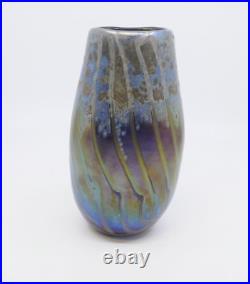 Brent Cox 1983 Signed Iridescent American Studio Glass Vase 8 1/4 Tall