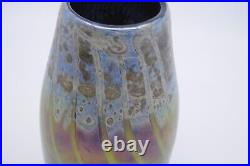 Brent Cox 1983 Signed Iridescent American Studio Glass Vase 8 1/4 Tall