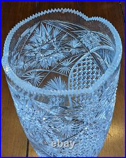 Brilliant Vintage Large 15 Cut Glass Crystal Star & Button Vase Artist Signed
