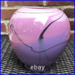 Bruce Freund Art Glass Bowl Vase Hand Blown 1987 Pink Purple Black Signed 80's