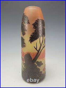 C1905 Antique French Cameo Cased & Cut Art Nouveau Glass Vase Signed Grouvenin