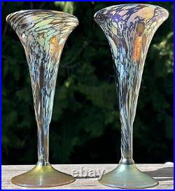 Carl Radke Phoenix Studio Art Glass Trumpet Vase or Goblets Pair Signed 1983