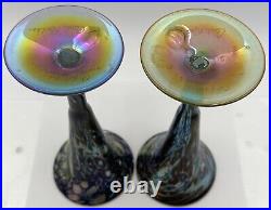 Carl Radke Phoenix Studio Art Glass Trumpet Vase or Goblets Pair Signed 1983
