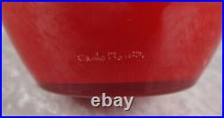 Carlo Moretti Red White Glass Cased Vase 4-5/8 in Tall Murano Italy Signed Label