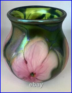 Charles Lotten Art Glass Vase 1978 Signed Early Multi Flora Green Pinks Gorgeous