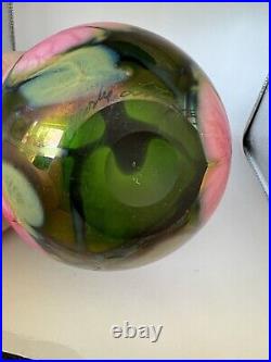 Charles Lotten Art Glass Vase 1978 Signed Early Multi Flora Green Pinks Gorgeous